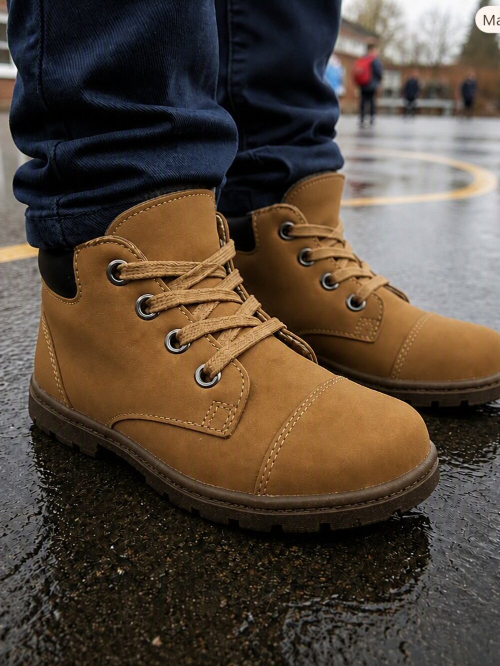 Boy's Casual Tan Lace-Up Boots